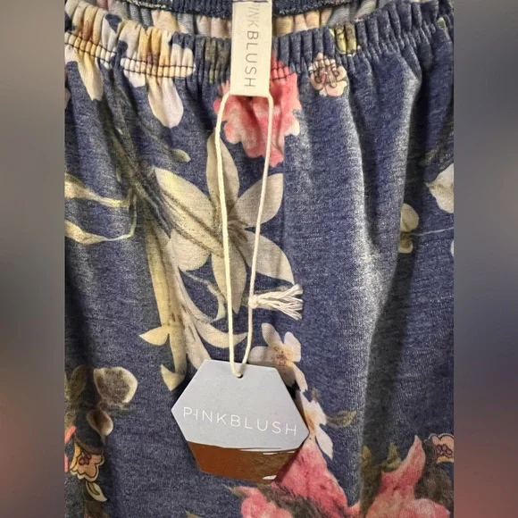 PinkBlush Blue Floral Off Shoulder Maternity Maxi Dress. - Picture 3 of 4